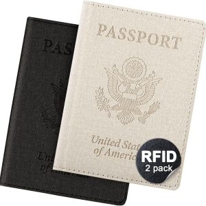 2 Pack Passport Cover With Card Slots RFID Blocking-White&Black