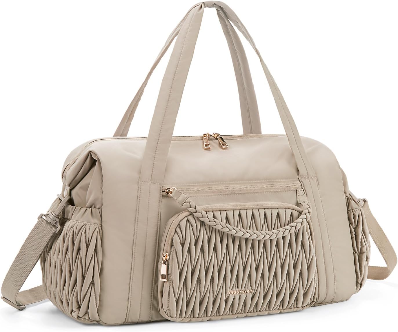 Travel Duffel Bag, Quilted Weekender Bags for Women, Overnight Gym Bag Carry on Duffle Bag for Travel, Camel