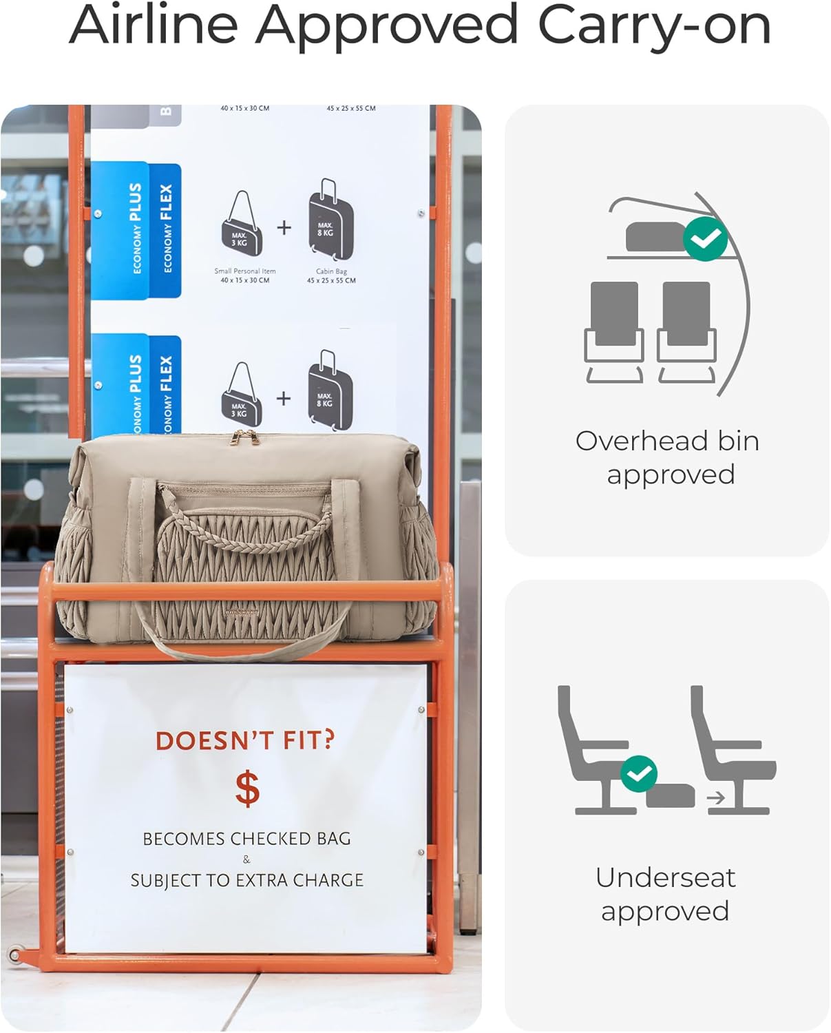 Travel Duffel Bag, Quilted Weekender Bags for Women, Overnight Gym Bag Carry on Duffle Bag for Travel, Camel - Image 4