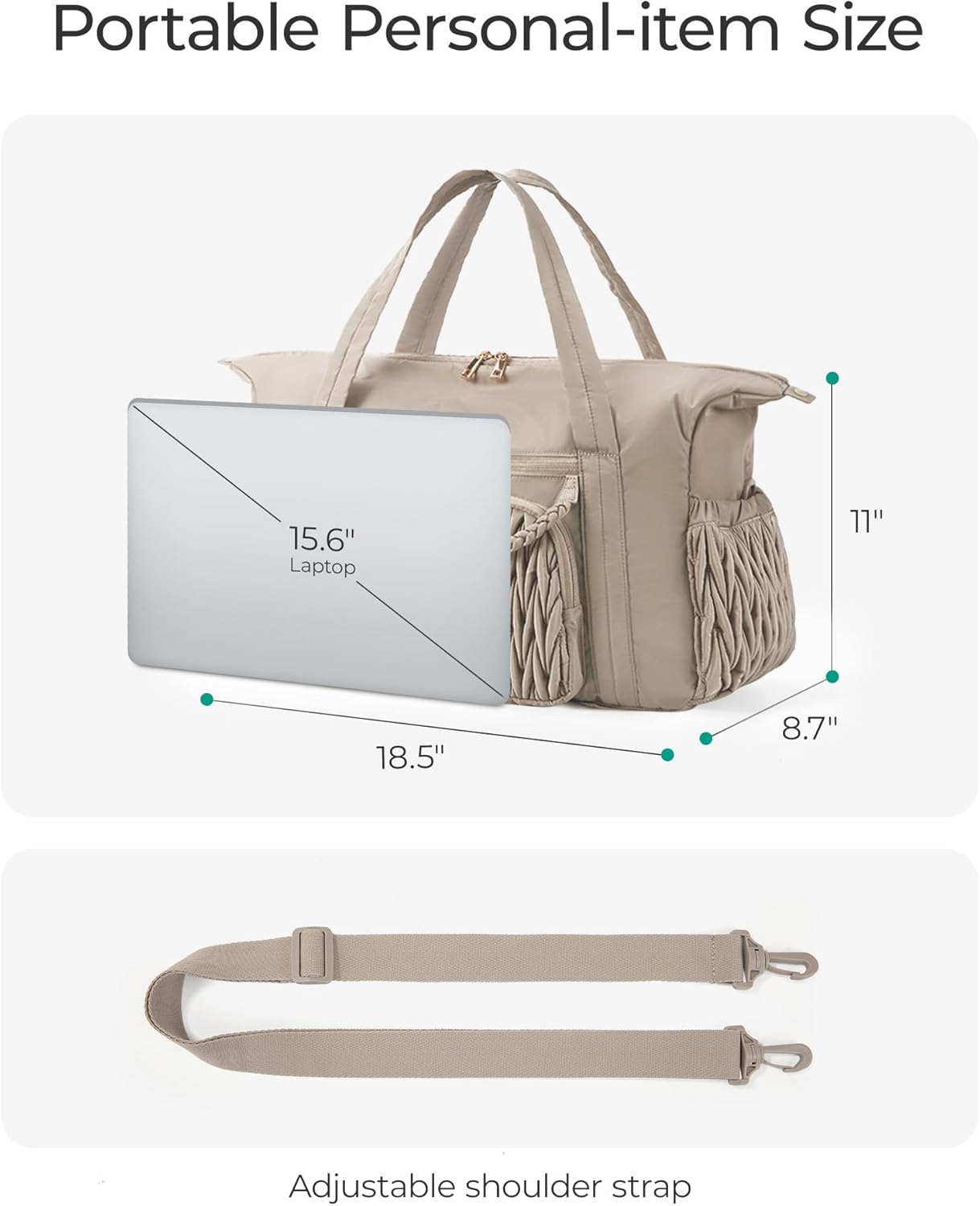 Travel Duffel Bag, Quilted Weekender Bags for Women, Overnight Gym Bag Carry on Duffle Bag for Travel, Camel - Image 5