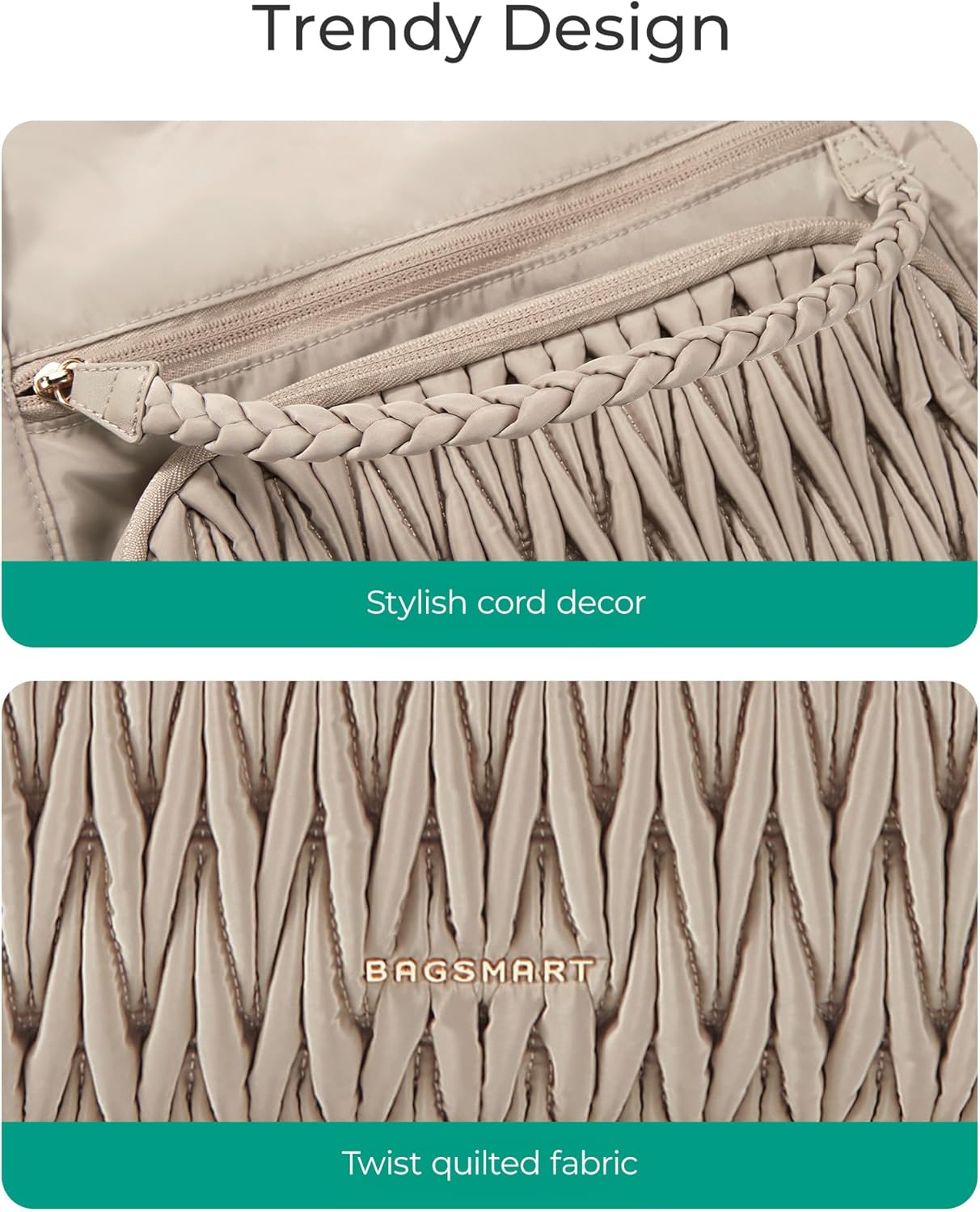 Travel Duffel Bag, Quilted Weekender Bags for Women, Overnight Gym Bag Carry on Duffle Bag for Travel, Camel - Image 6