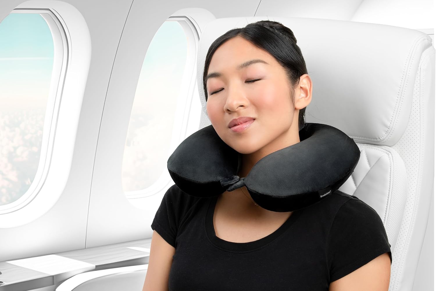 Broosktone Travel Neck Pillow - Lightweight Fleece Casing Extra Comfort Memory Foam - U-Shaped Neck Pillow for Travelling, Black - Image 3