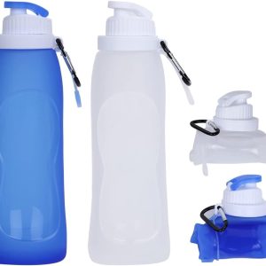 Collapsible Water Bottles(2 Count), MCOMCE Foldable Water Bottles for Travel & Collapsable Water Bottle with Clip for Backpack, Portable Silicone Water Bottle, Collapse Water Bottles for Travel