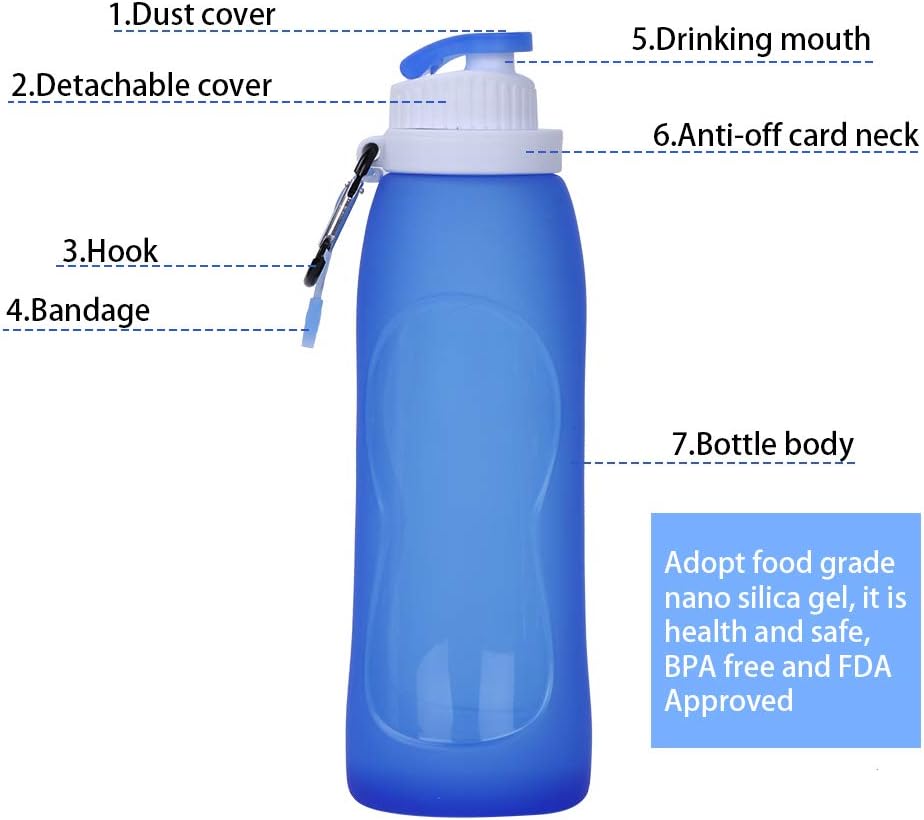 Collapsible Water Bottles(2 Count), MCOMCE Foldable Water Bottles for Travel & Collapsable Water Bottle with Clip for Backpack, Portable Silicone Water Bottle, Collapse Water Bottles for Travel - Image 3