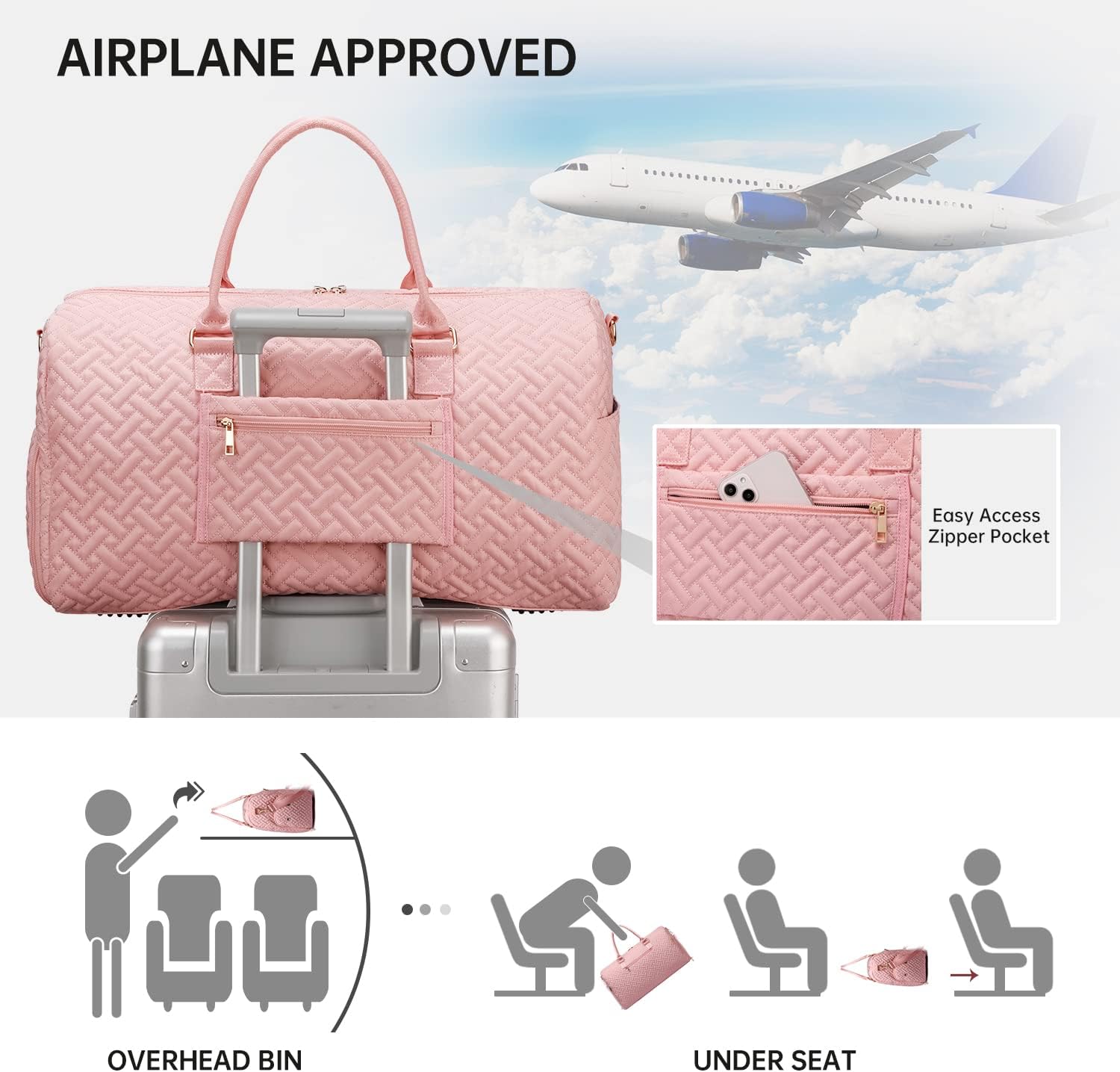 Duffle Bag for Travel, Weekender Bag with Shoe Compartment, Carry On Overnight Bag for Women with Toiletry Bag, 50L Gym Bag with Wet Pocket, Hospital Bags for Labor and Delivery - Image 3