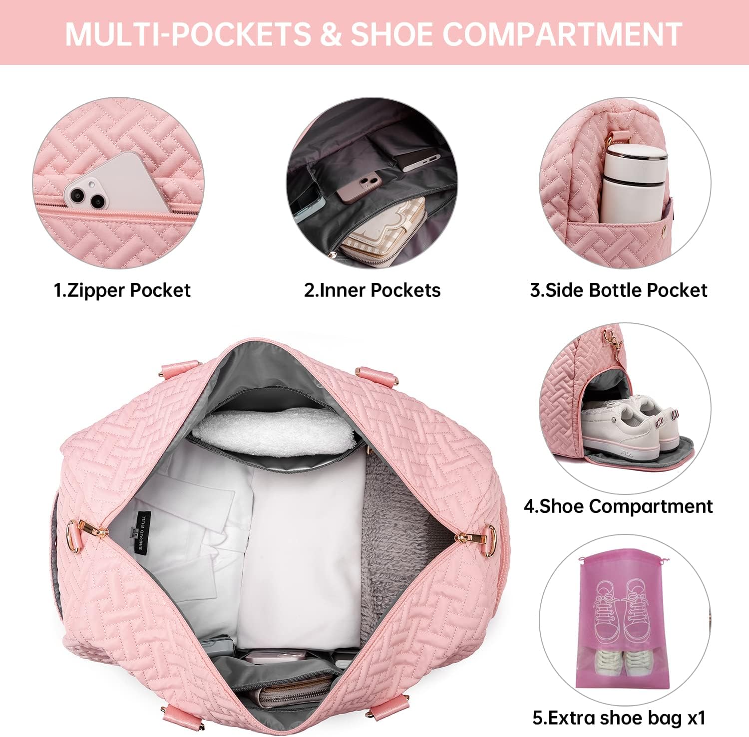 Duffle Bag for Travel, Weekender Bag with Shoe Compartment, Carry On Overnight Bag for Women with Toiletry Bag, 50L Gym Bag with Wet Pocket, Hospital Bags for Labor and Delivery - Image 4