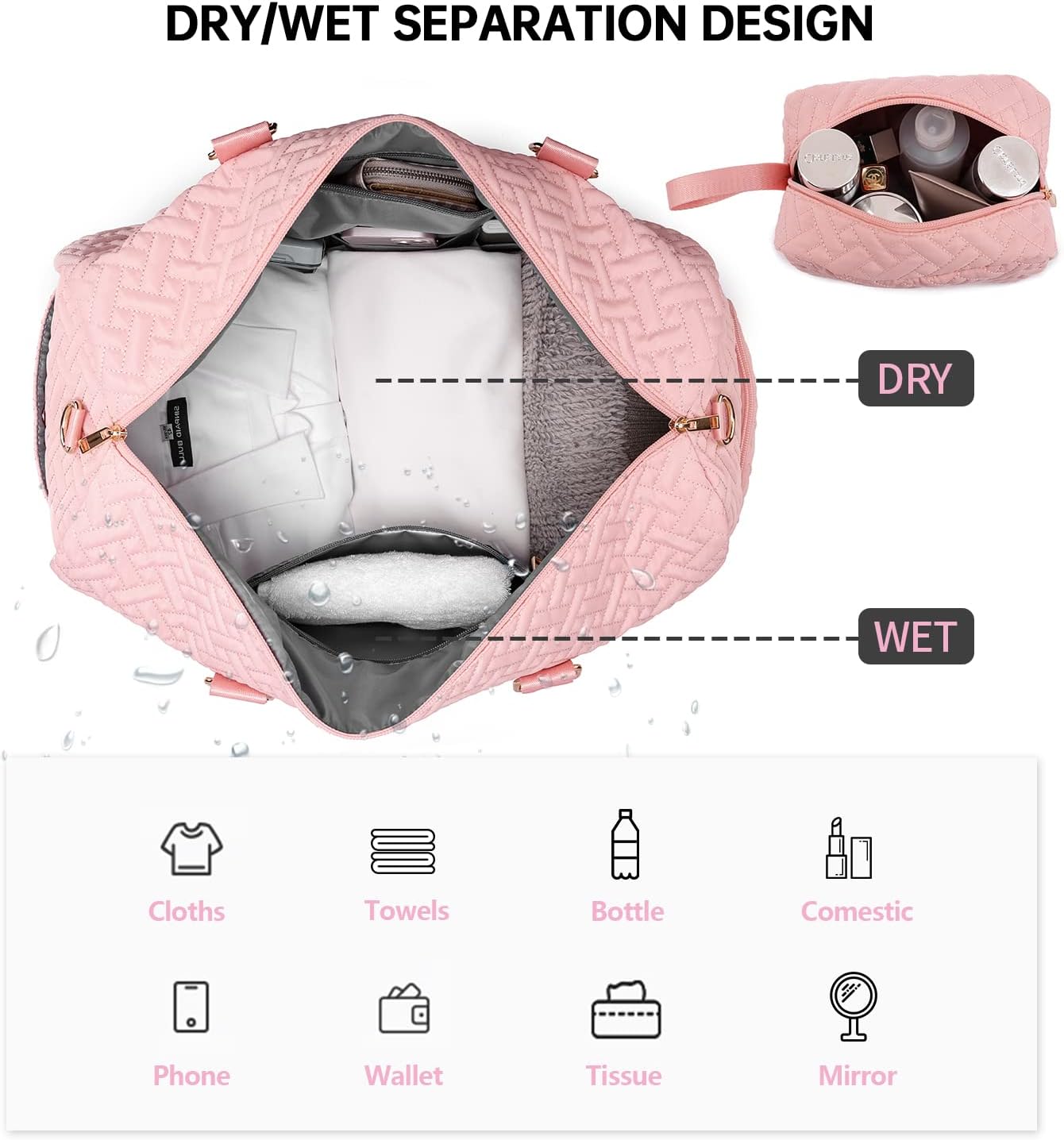 Duffle Bag for Travel, Weekender Bag with Shoe Compartment, Carry On Overnight Bag for Women with Toiletry Bag, 50L Gym Bag with Wet Pocket, Hospital Bags for Labor and Delivery - Image 5