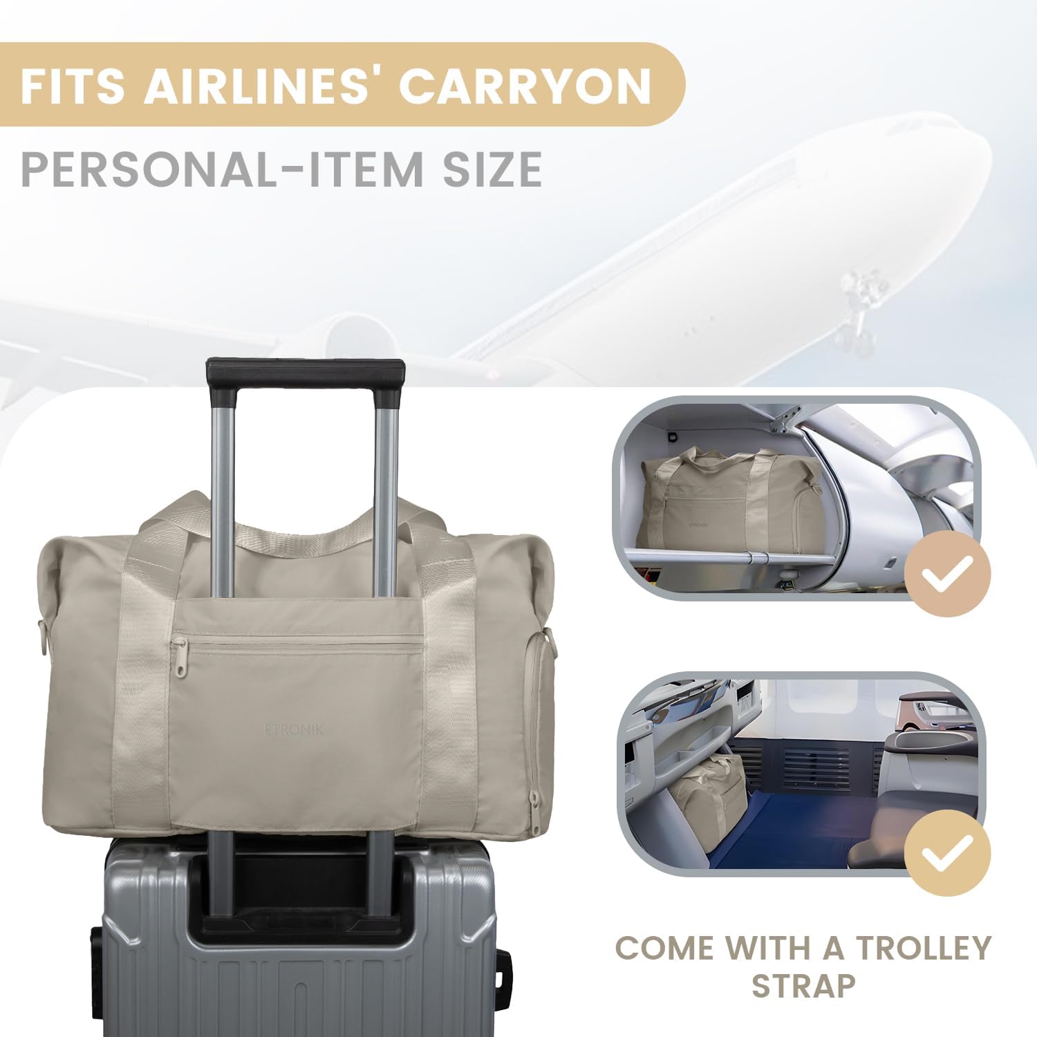 Foldable Travel Bag for Women Men, Gym Bag with Shoe Compartment, Carry On Duffle Bag for Personal Item, Weekender Overnight Tote Bag for Sports, Water Resistant Travel Bag for Travel, Khaki - Image 3