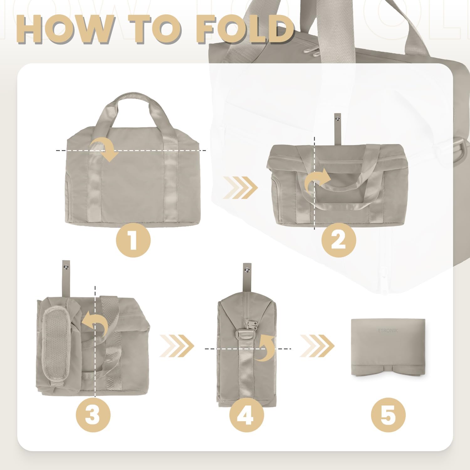 Foldable Travel Bag for Women Men, Gym Bag with Shoe Compartment, Carry On Duffle Bag for Personal Item, Weekender Overnight Tote Bag for Sports, Water Resistant Travel Bag for Travel, Khaki - Image 4
