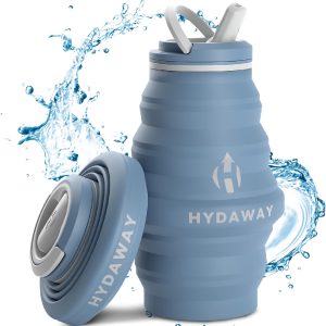 HYDAWAY Collapsible Water Bottle - 17oz I Reusable Water Bottles with Flip Top Lid for Travel, Hiking, Backpacking I Portable & Leakproof, Food-Grade Silicone, BPA Free, Collapses to 1.5”