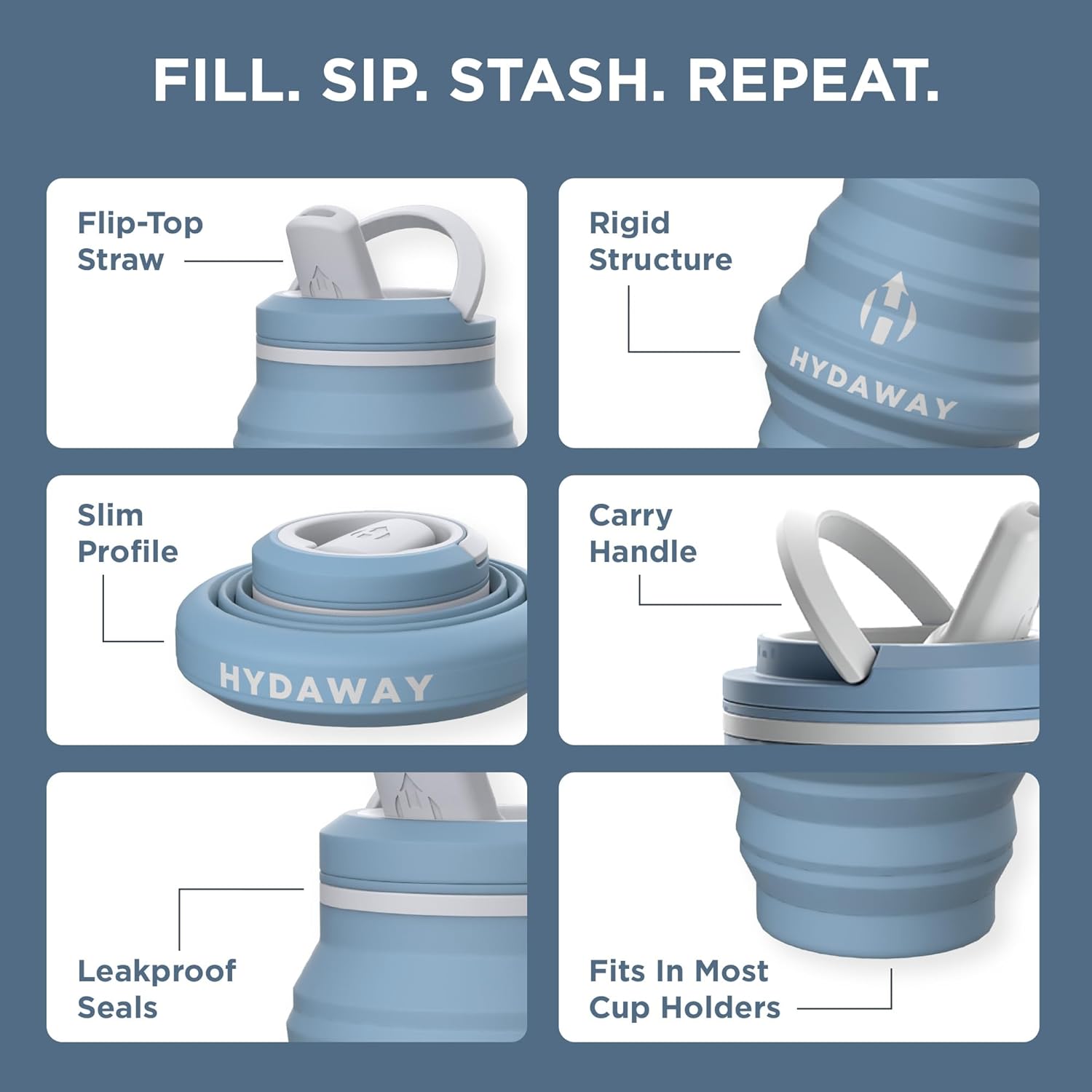 HYDAWAY Collapsible Water Bottle - 17oz I Reusable Water Bottles with Flip Top Lid for Travel, Hiking, Backpacking I Portable & Leakproof, Food-Grade Silicone, BPA Free, Collapses to 1.5” - Image 4