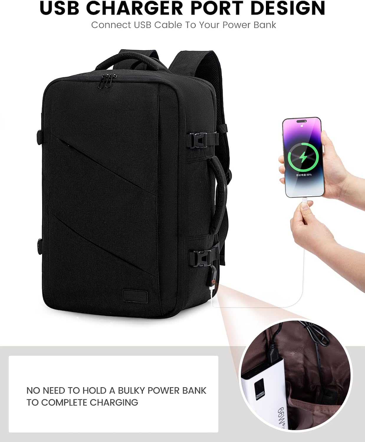 LOVEVOOK Travel Carry on Backpack, Large 40L Personal Item Travel Bag for Men & Women Flight Approved with 3 Packing Cubes, Suitcase Water Resistant Luggage Daypack Business Weekender Bag, Black - Image 5