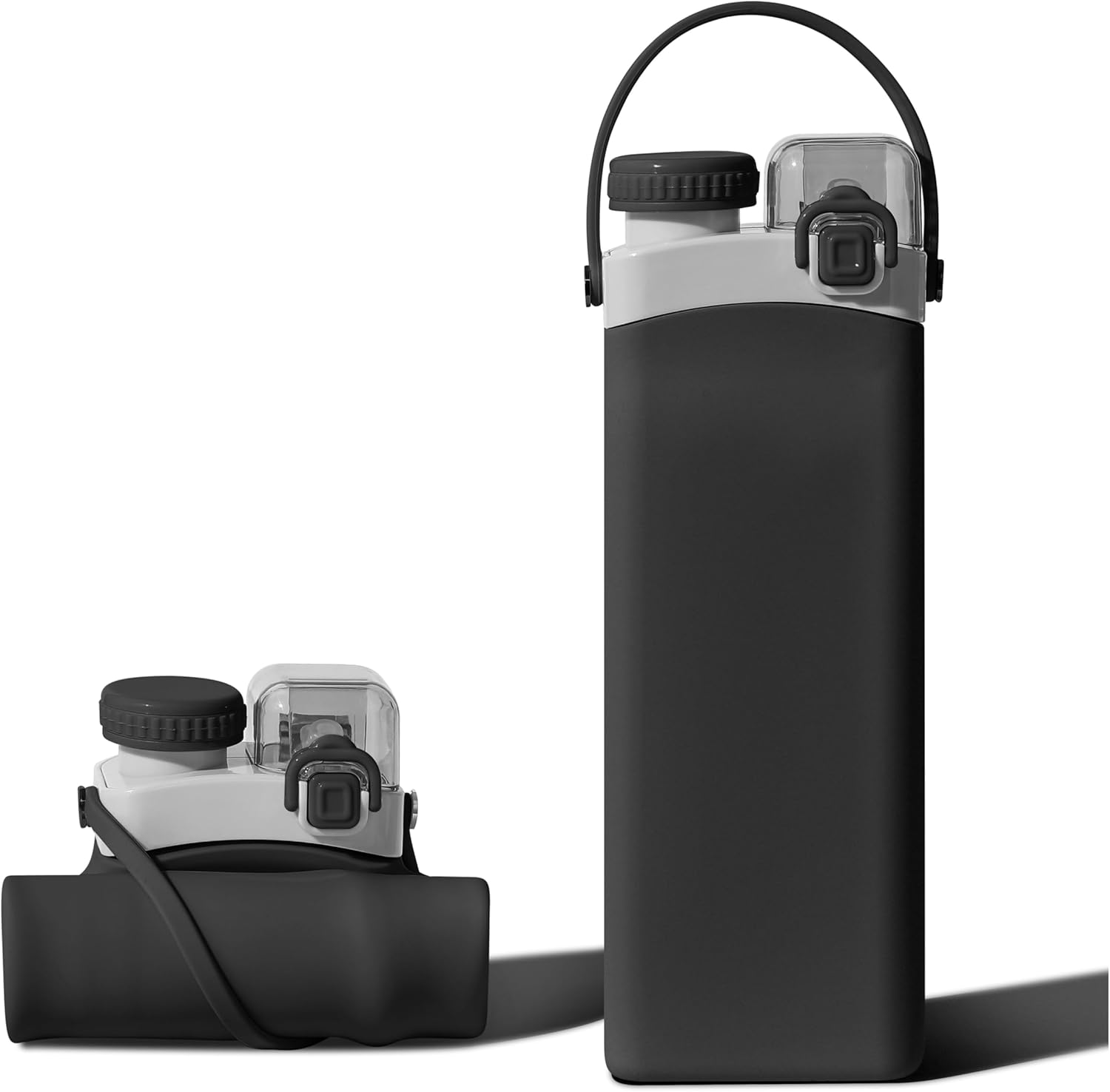 Portable Collapsible Water Bottle - 20oz BPA-Free Silicone, Leak-Proof with Straw & Handle - Ideal for Travel, Hiking, Gym, Yoga & Everyday Use - Durable, Eco-Friendly & Kid-Friendly - Black