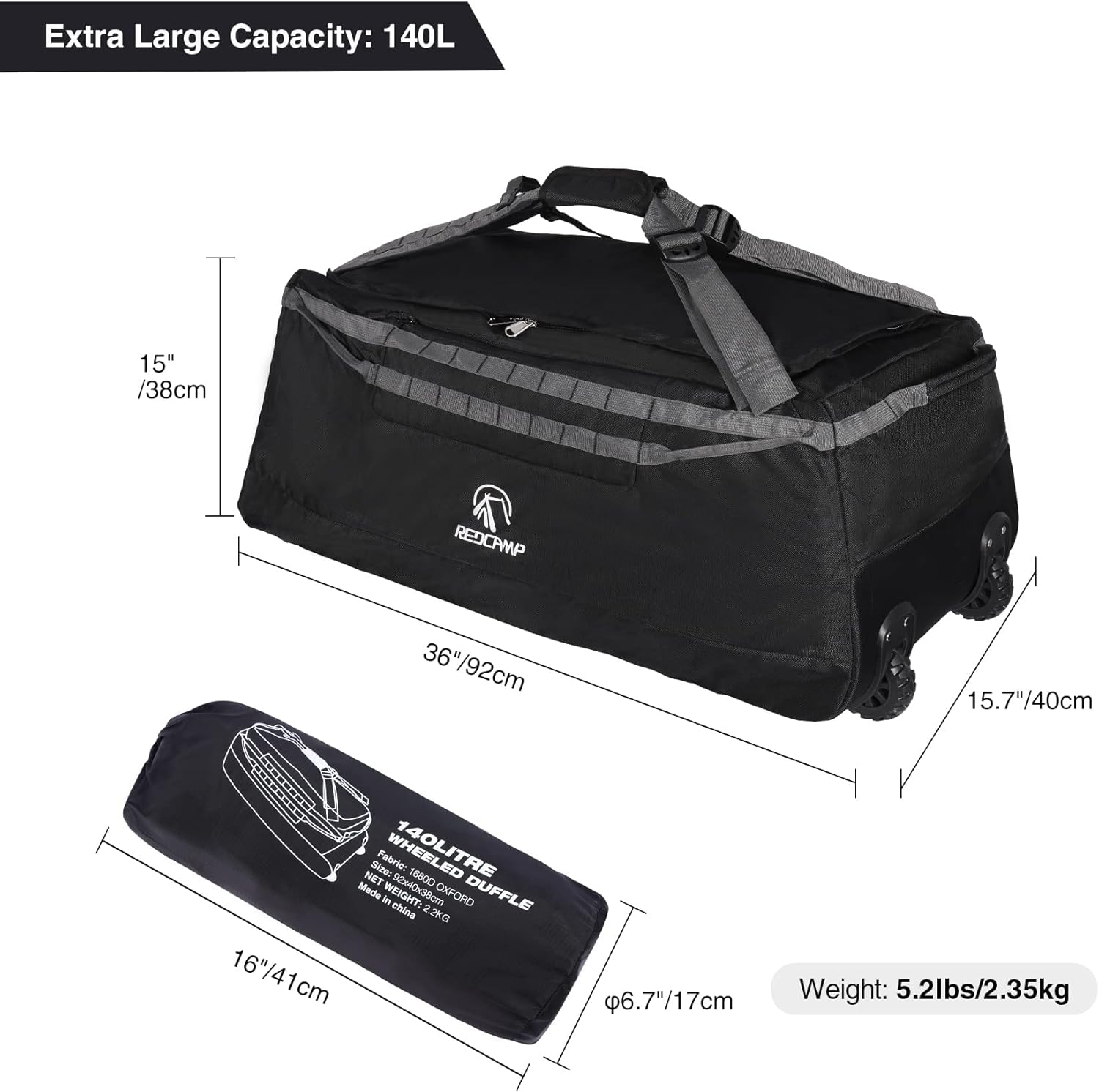 85L/120L/140L Foldable Duffle Bag with Wheels, Large Travel Duffel Bag - Image 3
