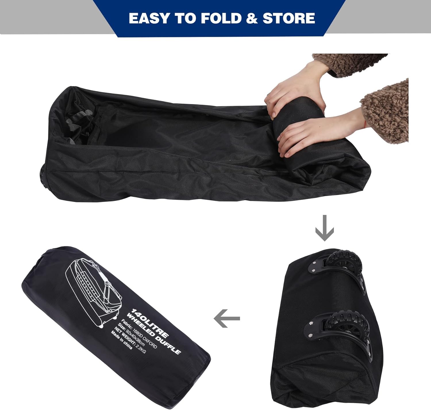 85L/120L/140L Foldable Duffle Bag with Wheels, Large Travel Duffel Bag - Image 8