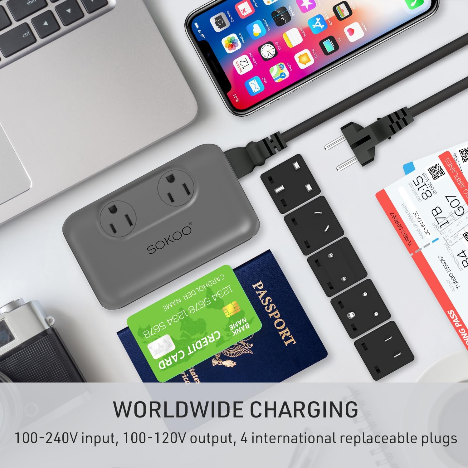 SOKOO 230-Watt Step Down 100-220V to 110V Voltage Converter, International Power Converter/Travel Adapter- Use for EU/UK/AU/US/India More Than 150 Countries, USB Quick Charger 3.0 (Grey) - Image 7